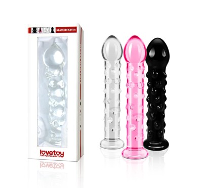 Szklane dildo z wypustkami w kolorze różowym 17cm